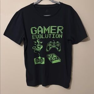 ADTN Mens Gamer Evolution Logo Graphic Tee Crewneck Short sleeve, Black, size M